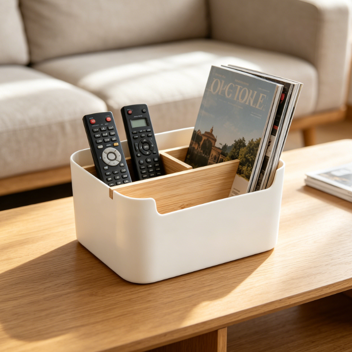 Bamboo 5-Compartment Multifunctional Pen Holder Desk Organiser with Removable Dividers - Image 2