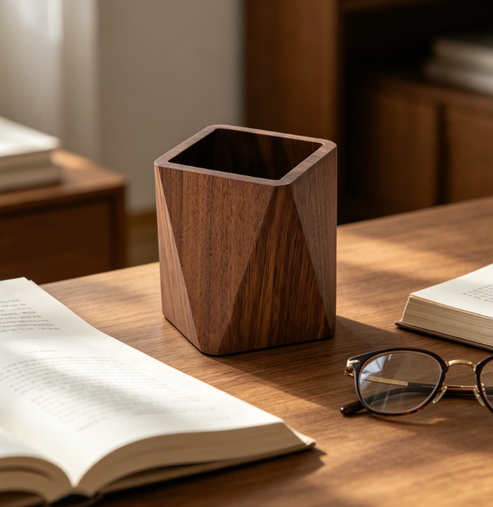 Black Walnut Wooden Prismatic Multifunctional Pen Holder Desk Box - Image 2