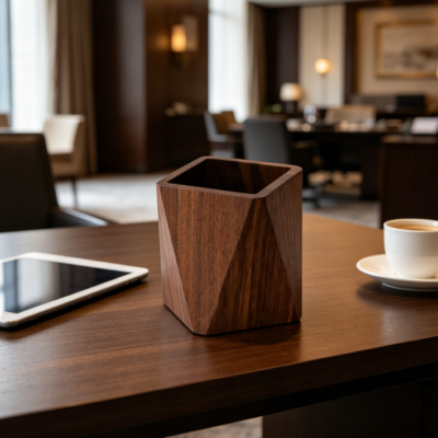 Black Walnut Wooden Prismatic Multifunctional Pen Holder Desk Box