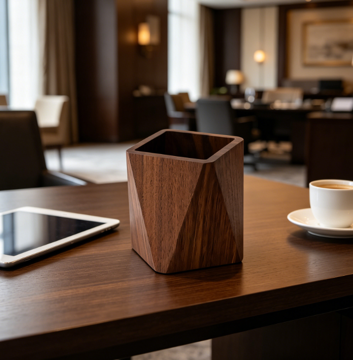 Black Walnut Wooden Prismatic Multifunctional Pen Holder Desk Box