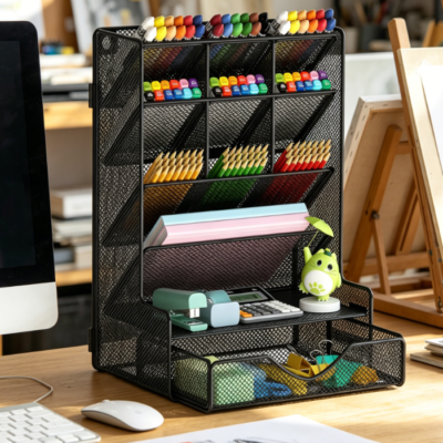 Multifunctional Wall Mount Pen Holder Desk Organiser with Drawer