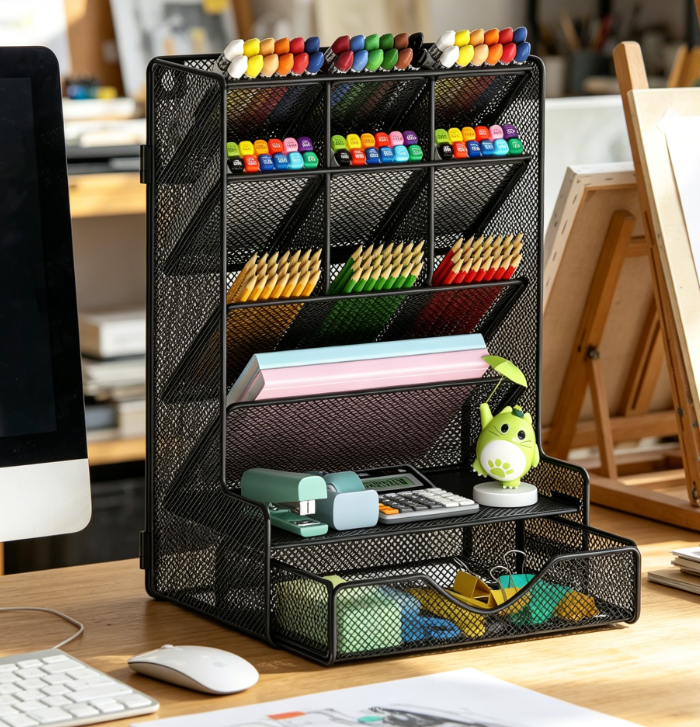 Multifunctional Wall Mount Pen Holder Desk Organiser with Drawer