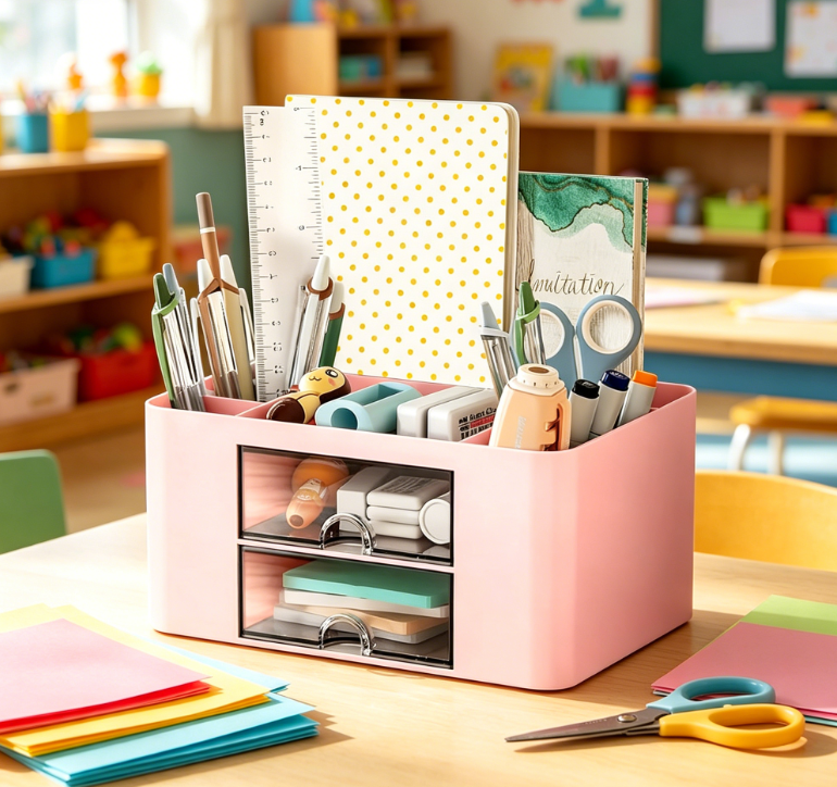 Pen Holder Desk Organiser with Drawer, Multifunctional for Home Office and School - Image 2