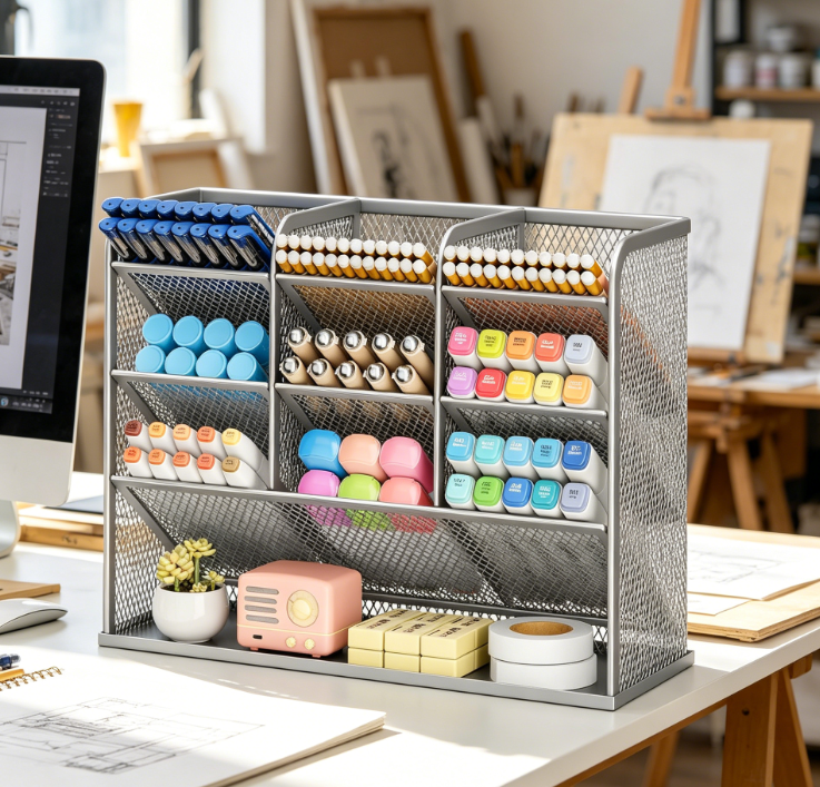 Mesh Multifunctional Pen Holder Desk Organiser with Storage Shelf
