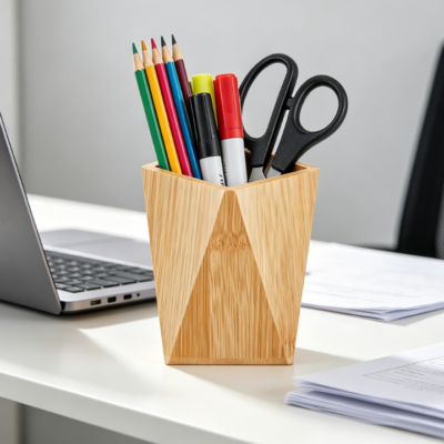 Wooden Multifunctional Pen Holder Desk Organiser, 8 x 9.5 x 10 cm
