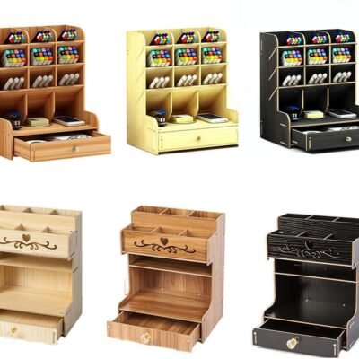 Multifunctional Pen Holder Desk Tidy with Drawers, Brown