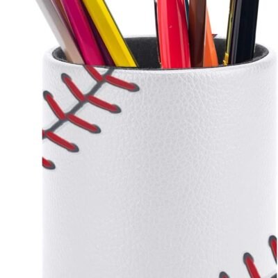 Baseball-Shaped PU Multifunctional Pen Holder Desk Organiser, Cute Pencil Cup