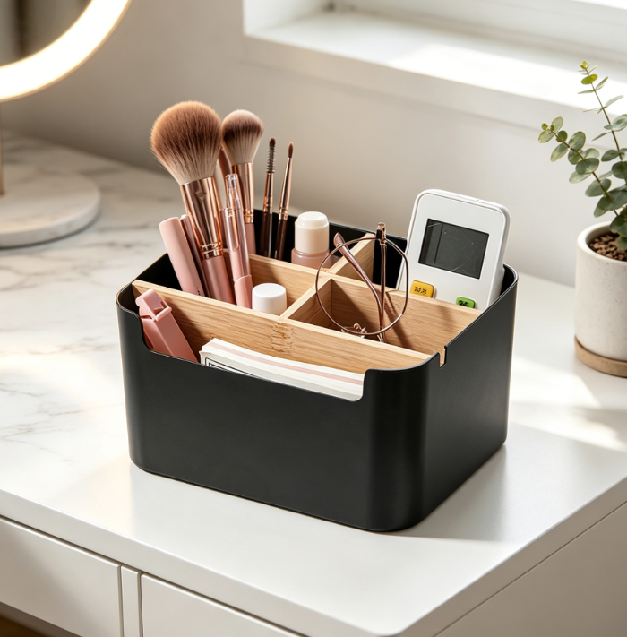 5-Compartment Wooden Multifunctional Pen Holder Desk Organiser for Office School Home - Image 2
