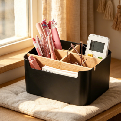 5-Compartment Wooden Multifunctional Pen Holder Desk Organiser for Office School Home