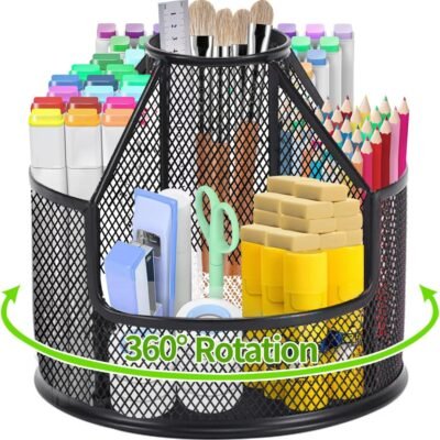 360° Rotating Multifunctional Pen Holder Desk Organiser, Black
