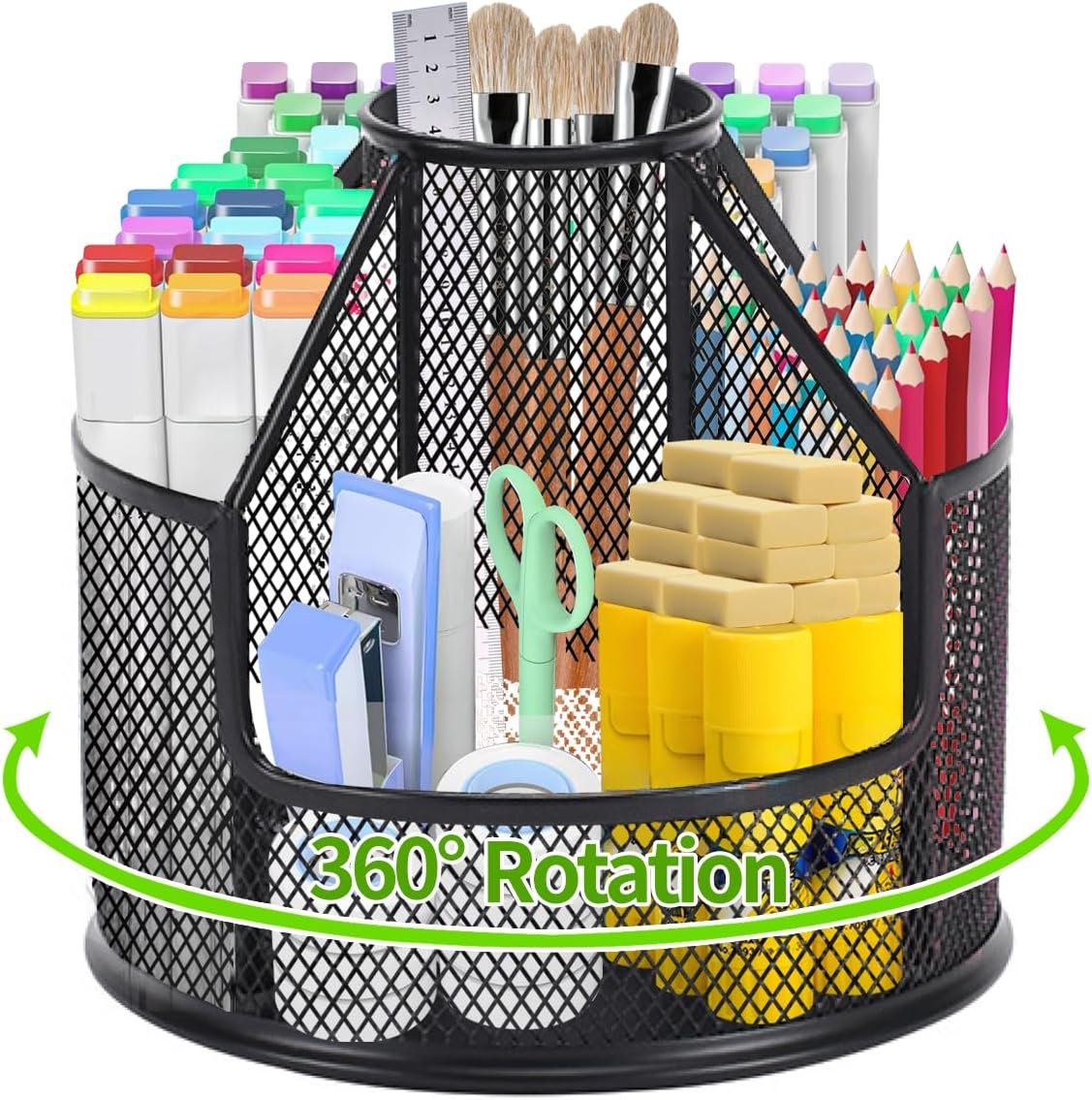360° Rotating Multifunctional Pen Holder Desk Organiser, Black