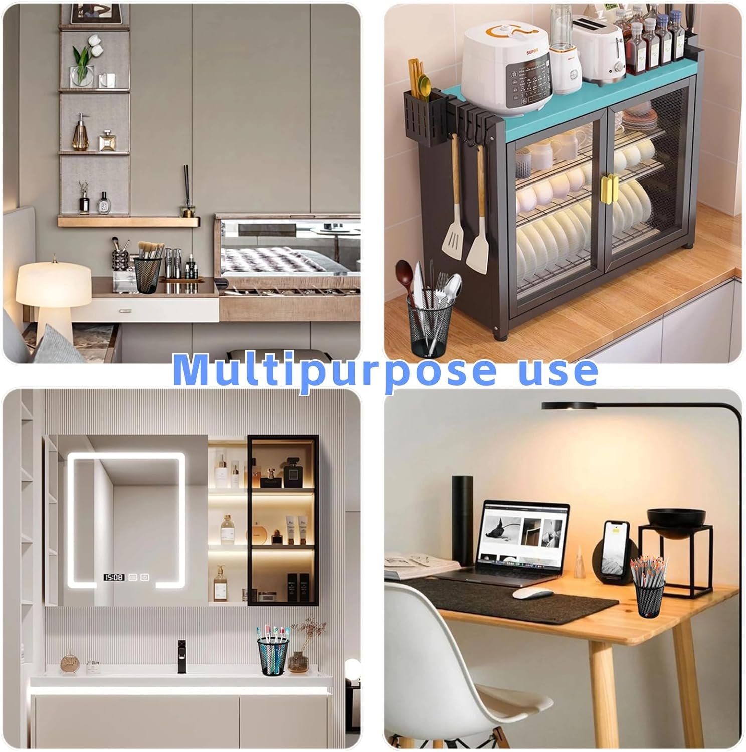 Set of 4 Mesh Multifunctional Pen Holder Cups for Desk Office School Home - Image 2