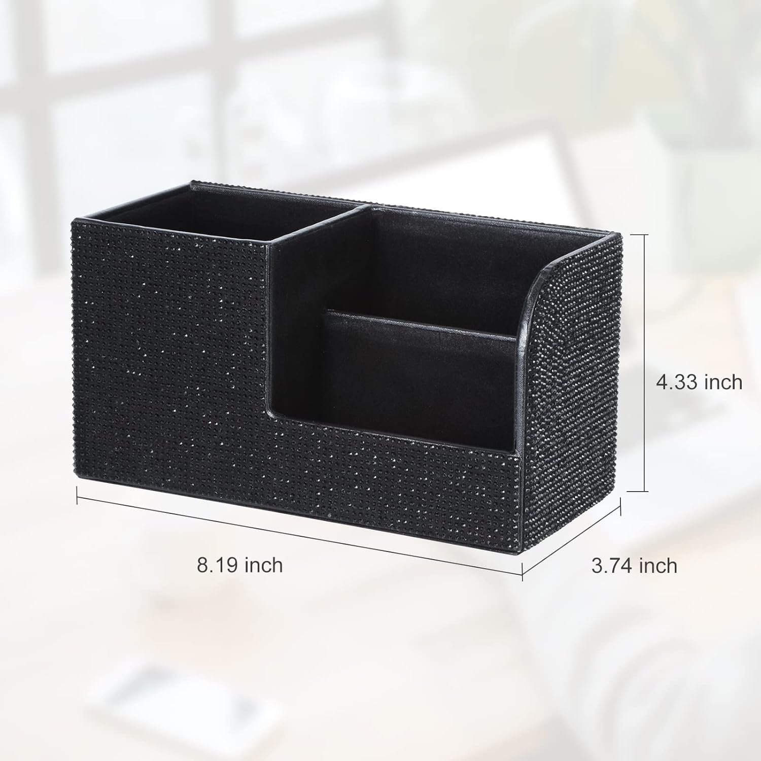 Bling Rhinestone Multifunctional Pen Holder Storage Box for Desk, White - Image 2