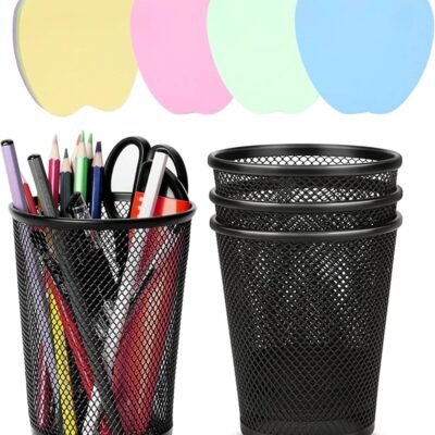 Set of 4 Mesh Multifunctional Pen Holder Cups for Desk Office School Home