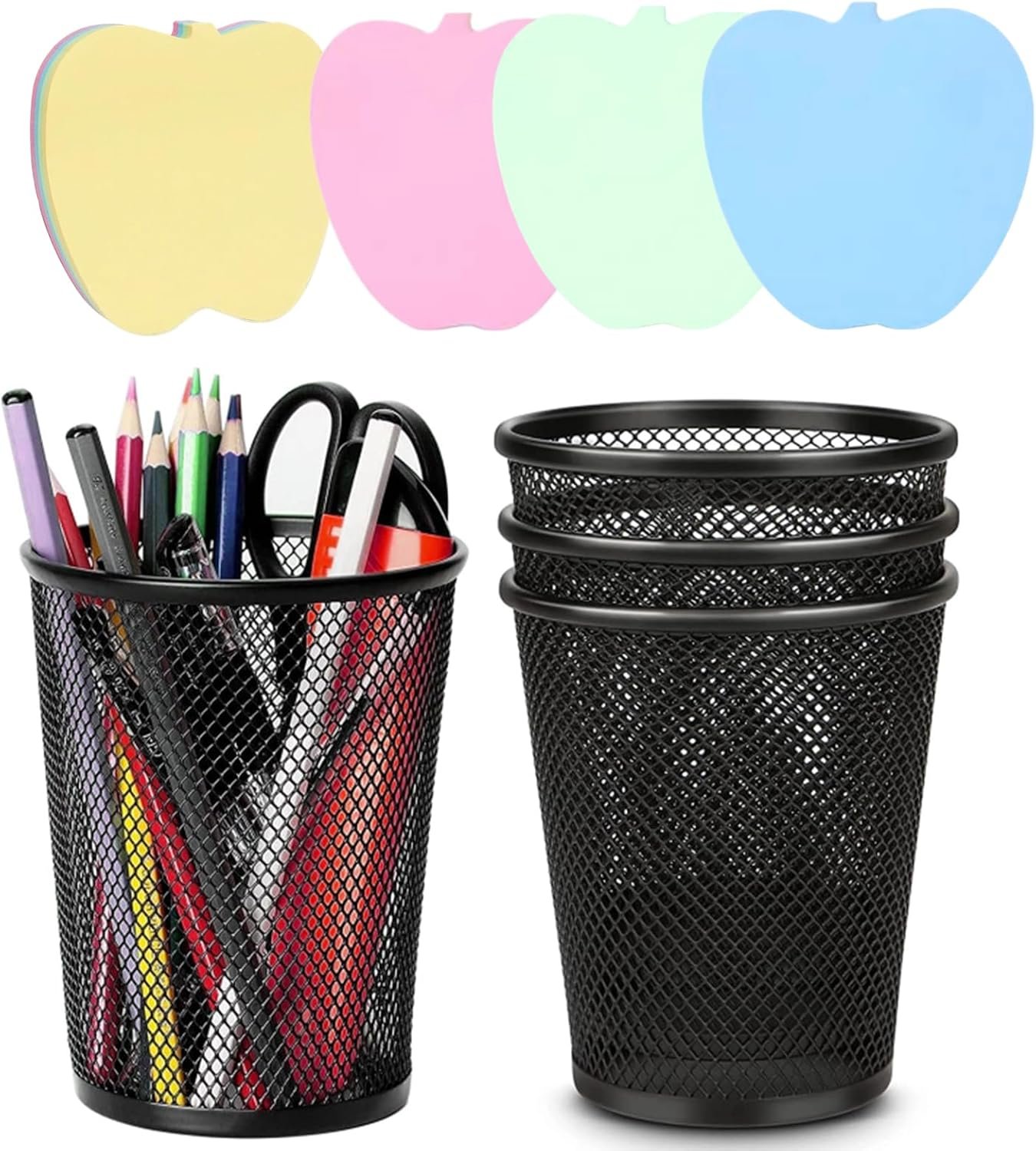 Set of 4 Mesh Multifunctional Pen Holder Cups for Desk Office School Home