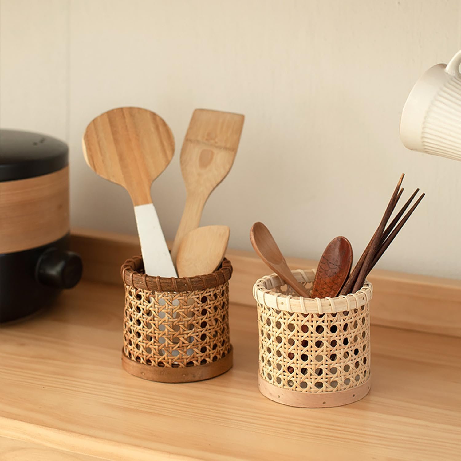 Handwoven Rattan Multifunctional Pen Holder Desk Organiser - Image 2