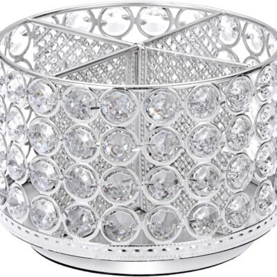 360° Rotating Crystal 4-Slot Multifunctional Pen Holder Desk Organiser, Silver