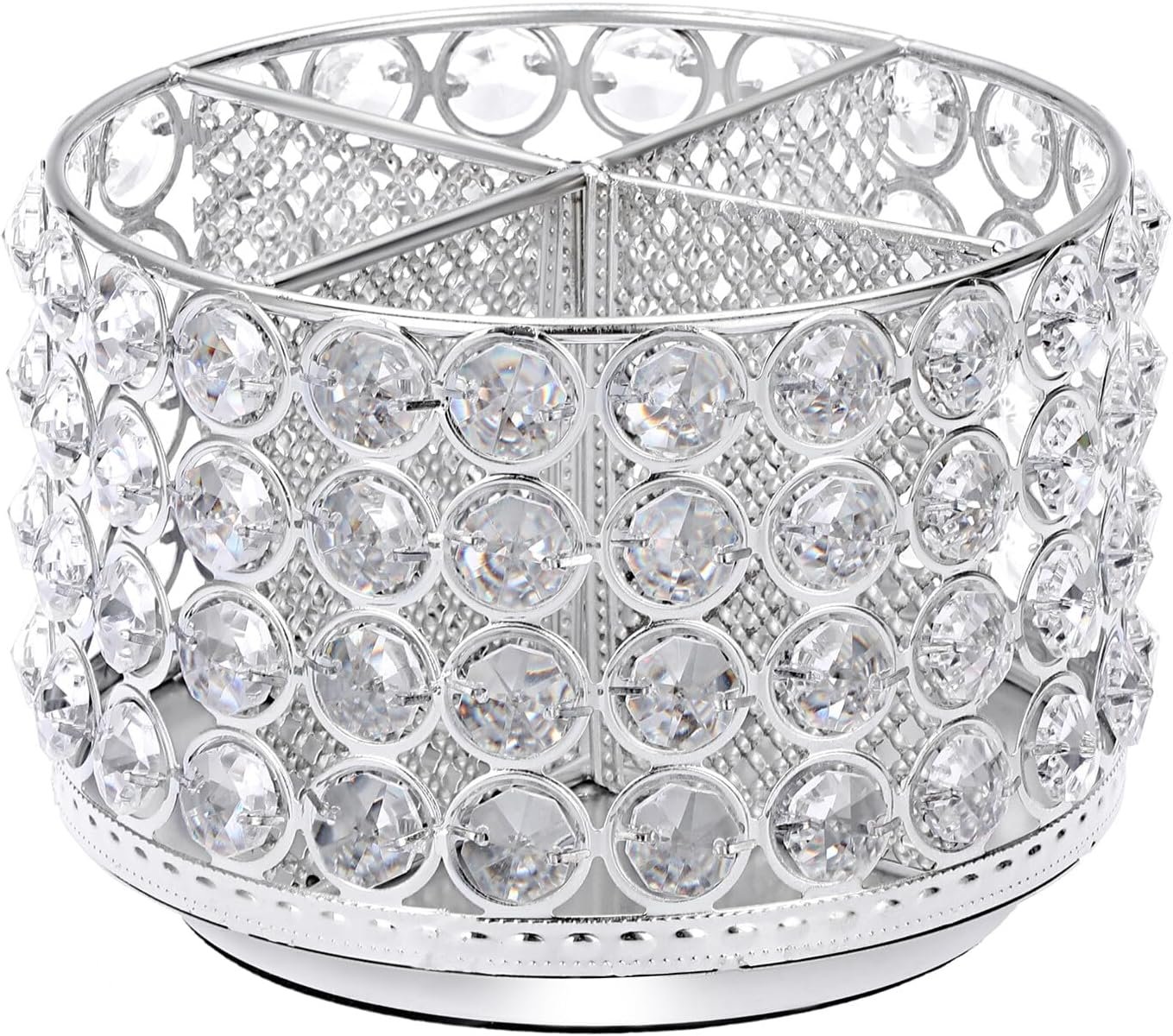360° Rotating Crystal 4-Slot Multifunctional Pen Holder Desk Organiser, Silver