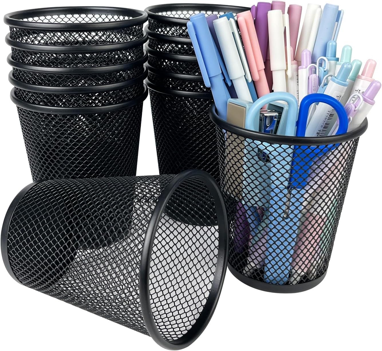 Set of 12 Mesh Multifunctional Pen Holder Cups for Desk Office School Home