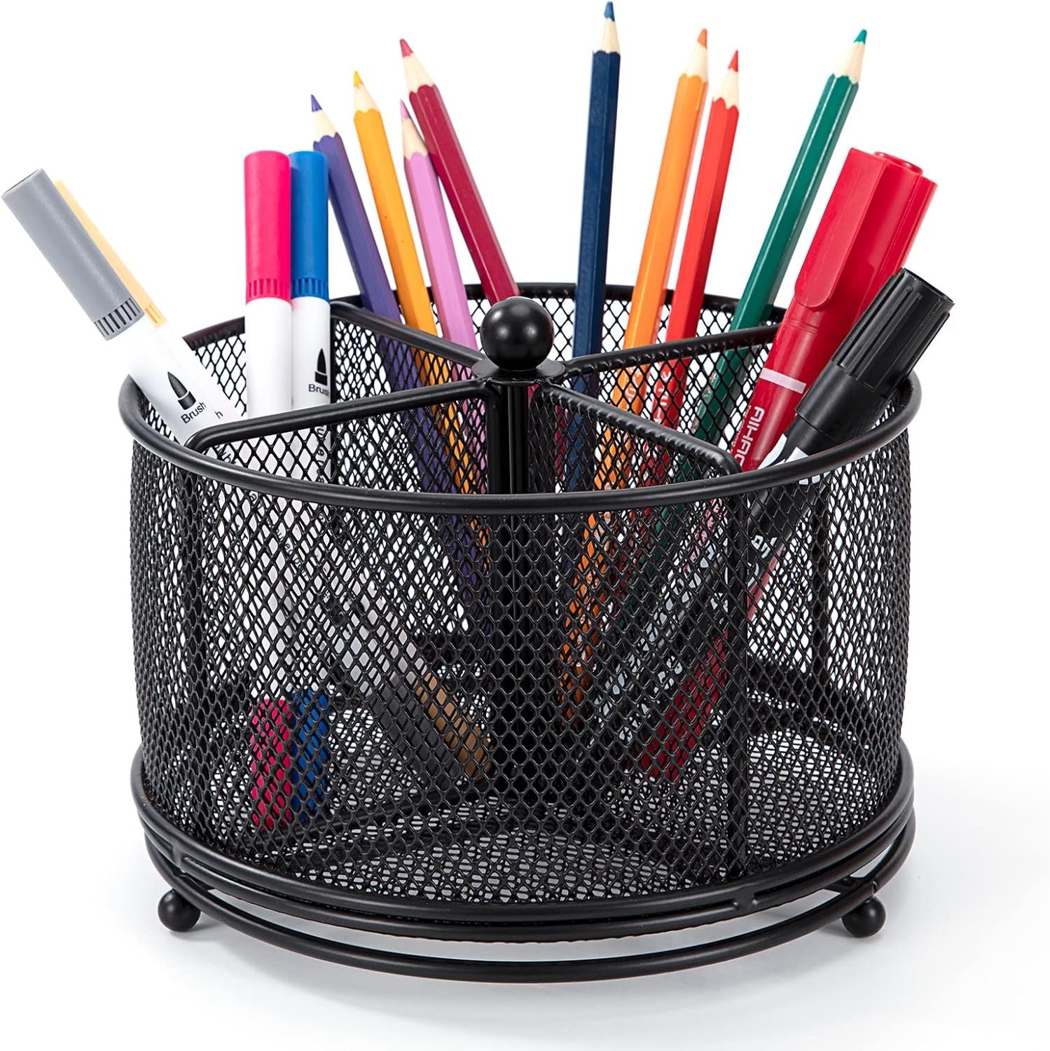 360° Rotating Multifunctional Pen Holder with 4 Compartments, Black